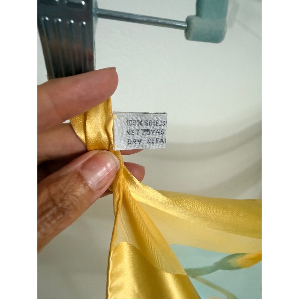 Valentino Silk Scarf Floral Lily Print Yellow Blue Made in Italy Square Scarf - Picture 5 of 6